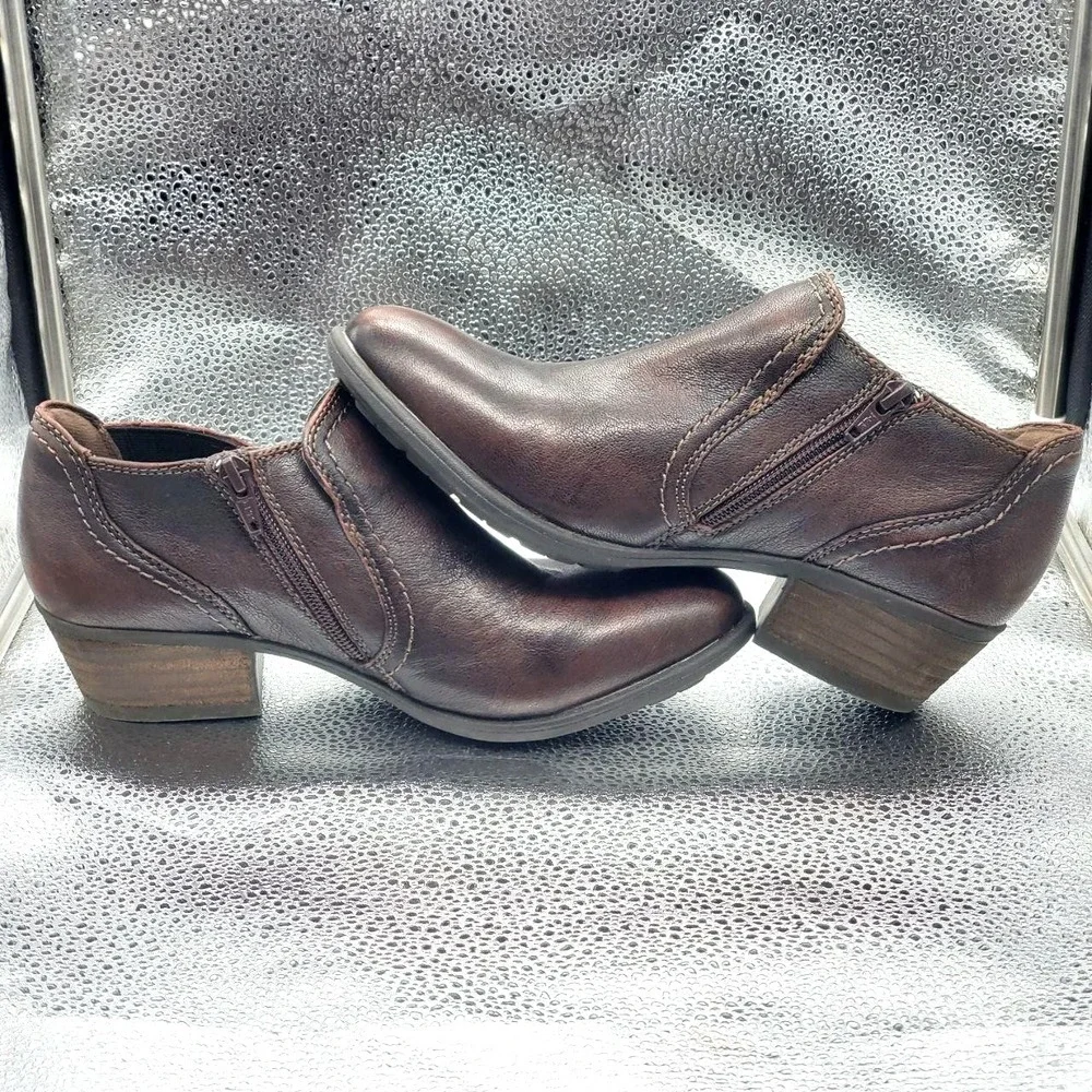 Earth Peak Peru Ankle Boots Womens 7.5‎ M Sunburn Brown Leather Zip Up Shoes